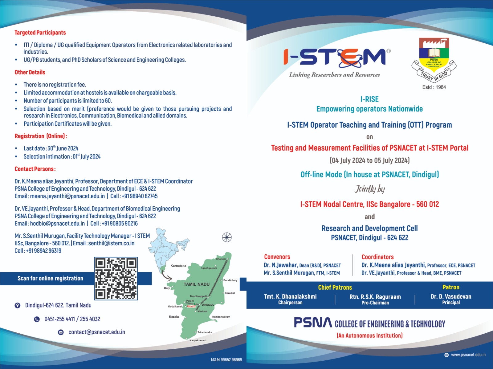 I-STEM Operator Teaching and Training (OTT) Program on Testing and Measurement Facilities of PSNACET at I-STEM Portal 2024
